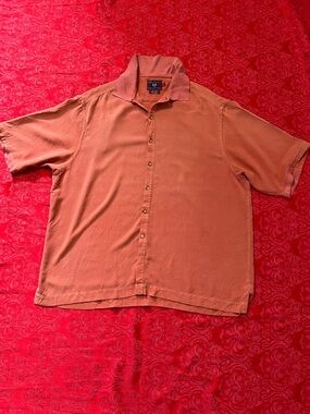 Byron Nelson Men’s Silk Short Sleeve Button Down Shirt Rust XL